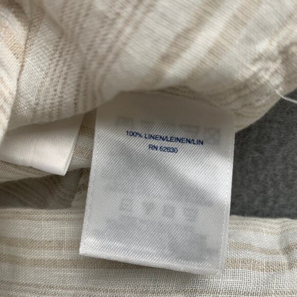 Lands’ End Linen Tie Front Shirt Soft Neutral Striped Coastal Boho Sustainable - Picture 6 of 7